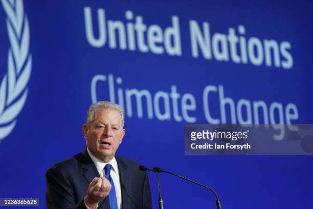Al Gore speaks during the "Destination 2030: Making 1.5C A Reality" event on day six of the Cop 26 Summit at the SEC on November 4, 2021 in Glasgow,...