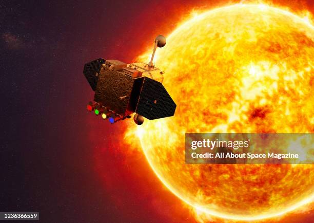 Artist rendering of the NASA Solar Dynamics Observatory near the Sun, created on March 24, 2021.