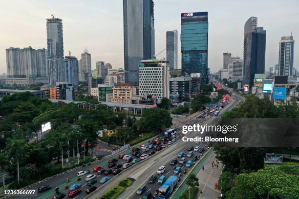 Traffic in the central business district of Jakarta, Indonesia, on Friday, Nov. 5, 2021. Indonesia's economy decelerated in the third quarter as...