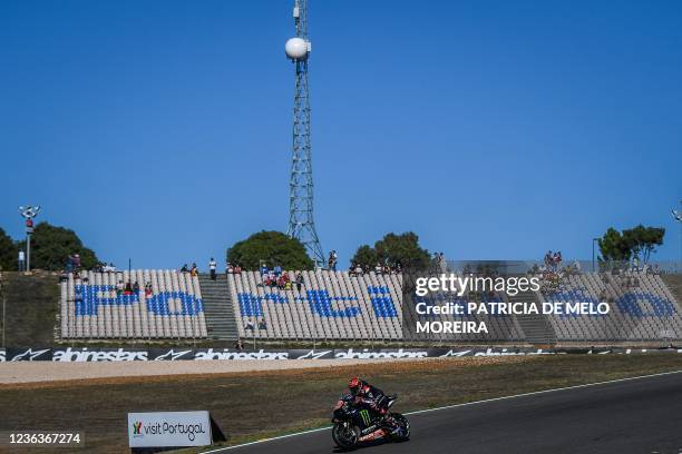 Yamaha French rider Fabio Quartararo rides during the second MotoGP free practice session of the Portuguese Grand Prix at the Algarve International...