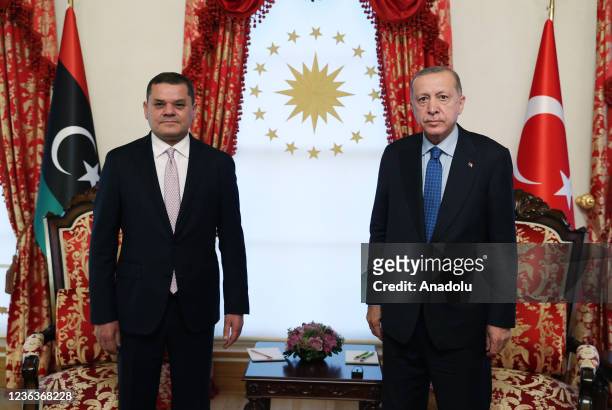 Turkish President Recep Tayyip Erdogan meets Abdul Hamid Dbeibeh , Prime Minister of Libya in Istanbul, Turkey on November 5, 2021.
