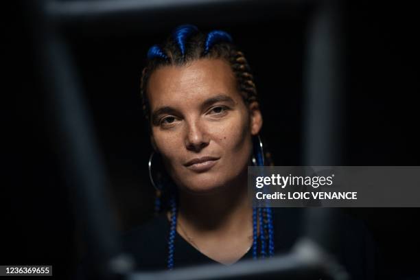 French skipper Marie Tabarly poses aboard the Imoca 60 monohull Kostum - Lantana Paysage which is mooring at the harbour of Le Havre, on November 5...