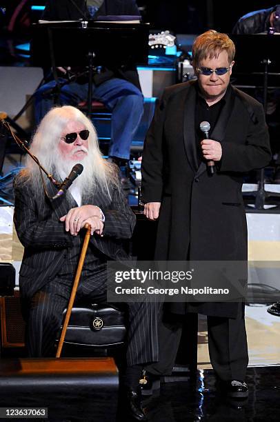 Leon Russell and Elton John appear on ABC's "Good Morning America" at the Beacon Theatre on October 20, 2010 in New York City.