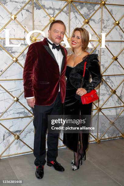 November 2021, Berlin: Alexander zu Schaumburg-Lippe and Mrs. Mahkameh Navabi arrive at the BVLGARI Cocktail Party at Alhambra am Kurfürstendamm....