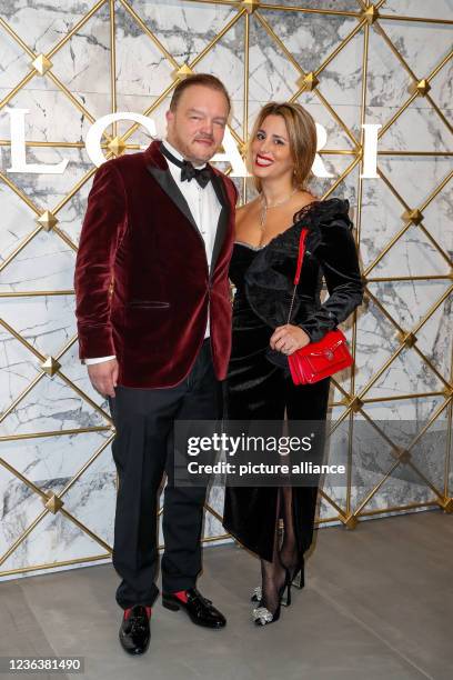 November 2021, Berlin: Alexander zu Schaumburg-Lippe and Mrs. Mahkameh Navabi arrive at the BVLGARI Cocktail Party at Alhambra am Kurfürstendamm....