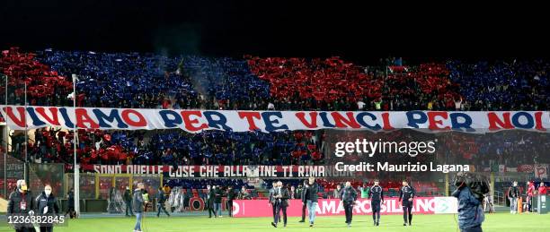 Supporters of Cosenza during the Serie B match between Cosenza and Reggina at Stadio San Vito on November 05, 2021 in Cosenza, Italy.