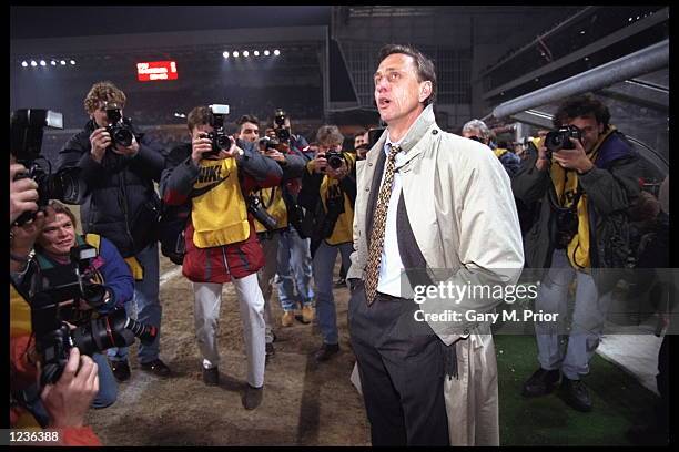 Portrait of Johan Cryuff the manager of Barcelona before the start of the UEFA cup quarter-final against PSV.