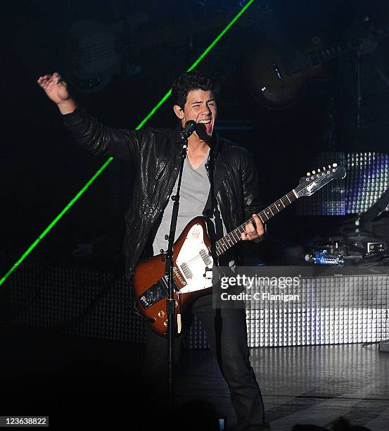 Musician Nick Jonas of The Jonas Brothers performs at Shoreline Amphitheatre on September 18, 2010 in Mountain View, California.
