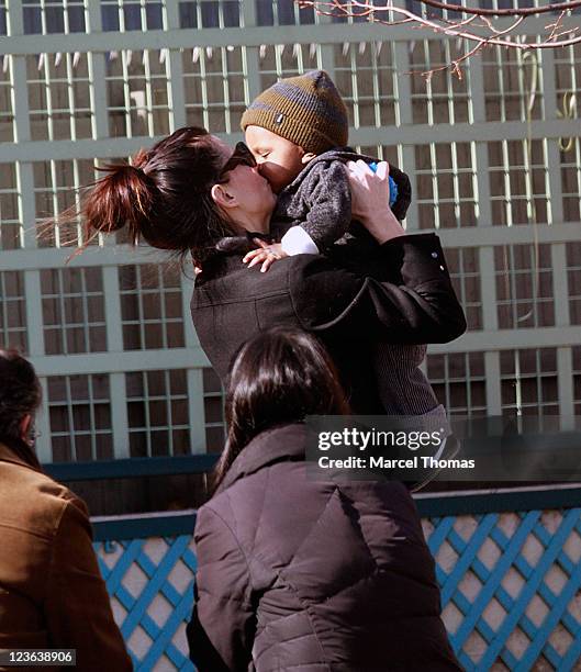 Actress Sandra Bullock and son Louis Bullock are seen on the streets of Manhattan on March 20, 2011 in New York City.