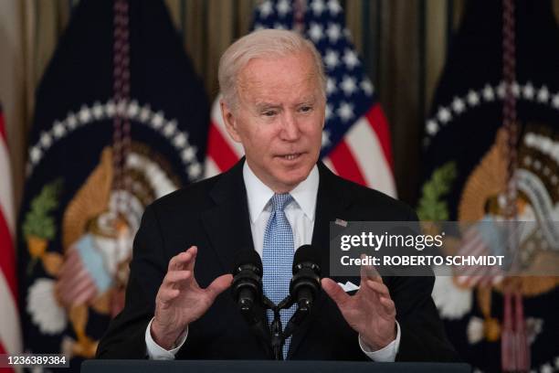 President Joe Biden delivers remarks on the passage of the Bipartisan Infrastructure Deal and the rule that will allow the passage of the Build Back...
