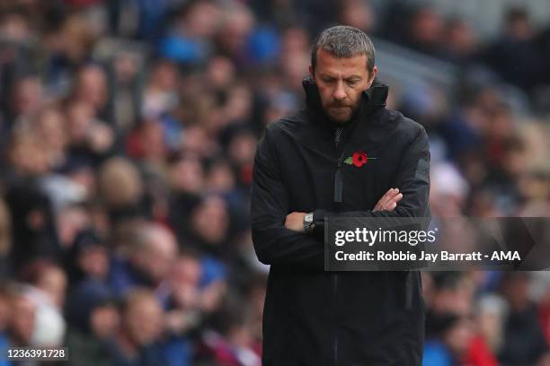 Dejected Slavisa Jokanovic the head coach / manager of Blackburn Rovers looks on during the Sky Bet Championship match between Blackburn Rovers and...