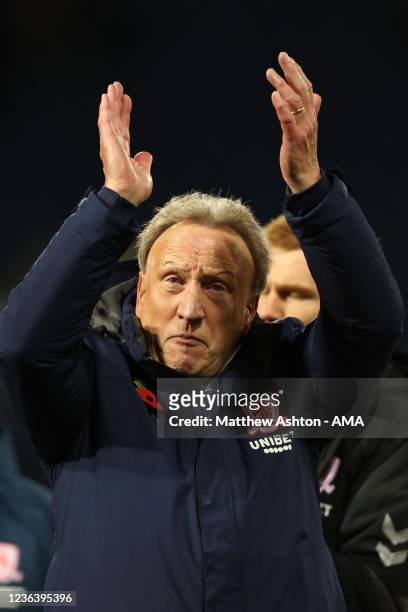 Neil Warnock says goodbye after his last match as the head coach / manager of Middlesbrough during the Sky Bet Championship match between West...