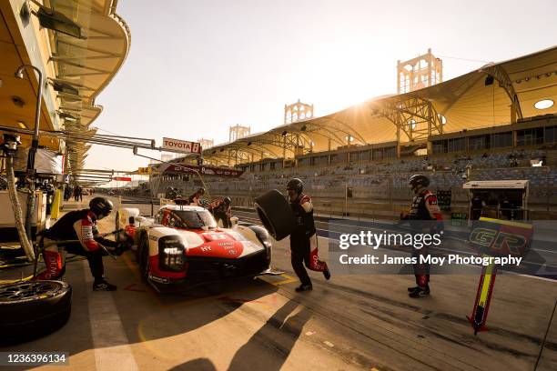 Nov: The Toyota Gazoo Racing GR010 Hybrid of Sebastien Buemi, Kazuki Nakajima, and Brendon Hartley makes a pit stop during the World Endurance...