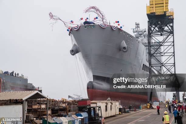 Harvey Milk departs the General Dynamics NASSCO shipyard after a ceremonial address in San Diego, California on November 6, 2021. - One of the first...