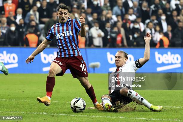 Domagoj Vida of Besiktas in action against Abdulkadir Omur of Trabzonspor during Turkish Super Lig week 12 soccer match between Besiktas and...