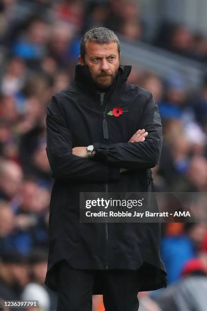 Slavisa Jokanovic the head coach / manager of Sheffield United looks on during the Sky Bet Championship match between Blackburn Rovers and Sheffield...