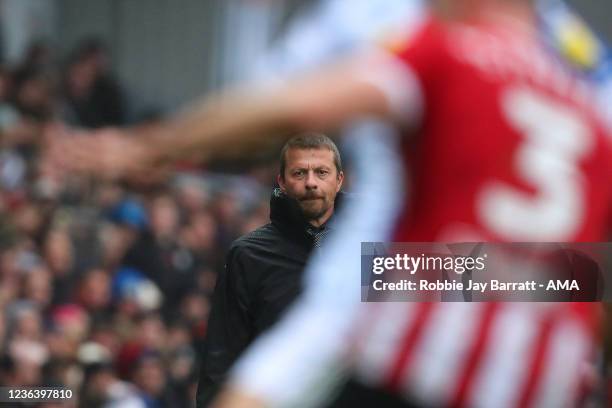 Slavisa Jokanovic the head coach / manager of Sheffield United looks on during the Sky Bet Championship match between Blackburn Rovers and Sheffield...