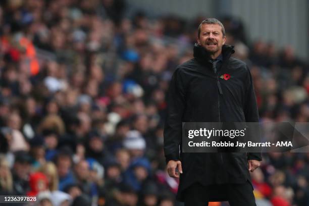 Slavisa Jokanovic the head coach / manager of Sheffield United looks on during the Sky Bet Championship match between Blackburn Rovers and Sheffield...