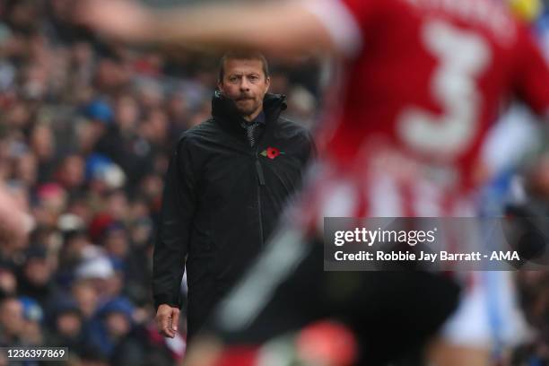 Slavisa Jokanovic the head coach / manager of Sheffield United looks on during the Sky Bet Championship match between Blackburn Rovers and Sheffield...
