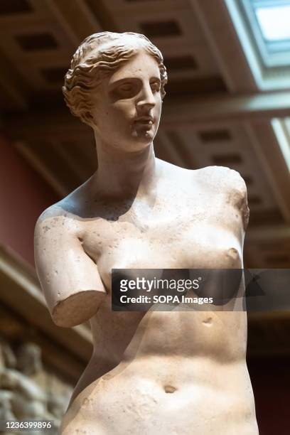 Marble statue of Aphrodite "Venus de Milo" exhibited at The Pushkin State Museum of Fine Arts.