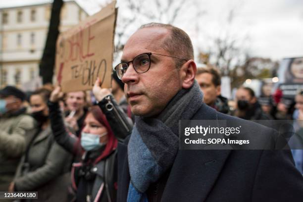Michal Szczerba, Member of Parliament seen during the March for Iza. Thousands of protesters took to the streets of Warsaw under the slogan "March...