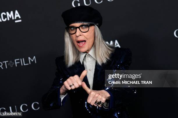 Actress Diane Keaton arrives for the 10th annual LACMA Art+Film gala at the Los Angeles County Museum of Art in Los Angeles, California on November...