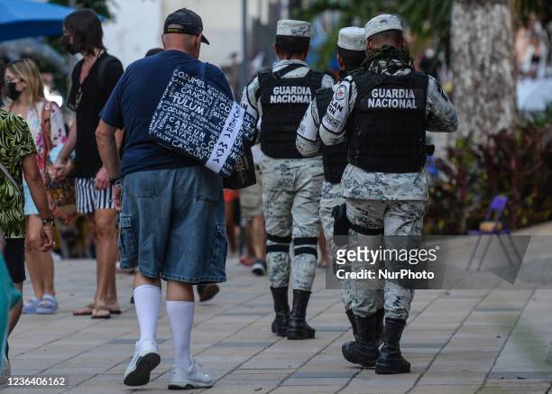 Members of the National Guard patroling the center of Playa Del Carmen. On Saturday, 6 November 2021, in Playa Del Carmen, Quintana Roo, Mexico.