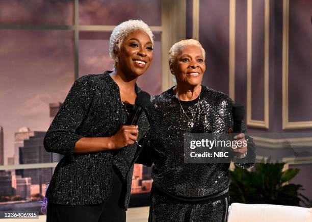 Kieran Culkin" Episode 1810 -- Pictured: Ego Nwodim as Dionne Warwick and Dionne Warwick as herself during the "Dionne Warwick Talk Show" sketch on...