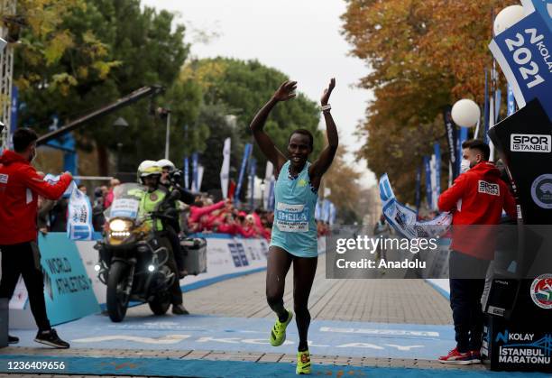 Kenya's Sheila Jerotich wins the 43rd edition of the Istanbul Marathon on November 07, 2021 in Istanbul, Turkey. In the women's category, Sheila...