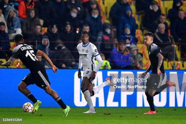 Denzel Dumfries in action during the UEFA Champions League group D football match between Sheriff and Inter Milan at Sheriff Stadium in Tiraspol on...