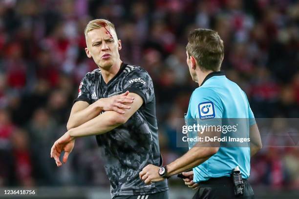 Timo Baumgartl of 1. FC Union Berlin injured during the Bundesliga match between 1. FC Köln and 1. FC Union Berlin at RheinEnergieStadion on November...