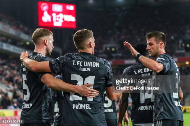 Grischa Proemel of 1. FC Union Berlin celebrates after scoring 1:2 during the Bundesliga match between 1. FC Köln and 1. FC Union Berlin at...