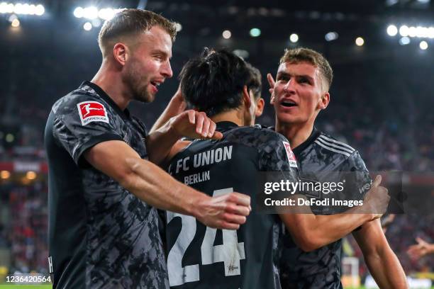 Grischa Proemel of 1. FC Union Berlin celebrates after scoring 1:2 during the Bundesliga match between 1. FC Köln and 1. FC Union Berlin at...