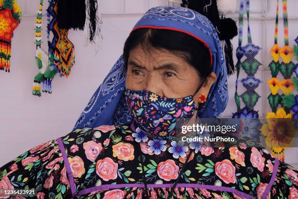 Woman from the Rarámuri indigenous community in the streets of Mexico City, during the COVID-19 health emergency and the green epidemiological...