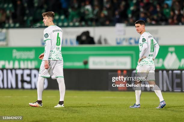 Adrian Fein of SpVgg Greuther Fuerth and Marco Meyerhoefer of SpVgg Greuther Fuerth looks dejected during the Bundesliga match between SpVgg Greuther...