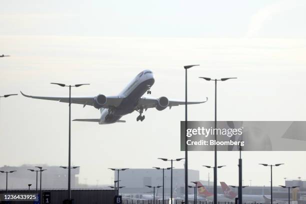 British Airways passenger aircraft, using the BA001 flight moniker, takes off en route to New York John F. Kennedy International Airport from London...