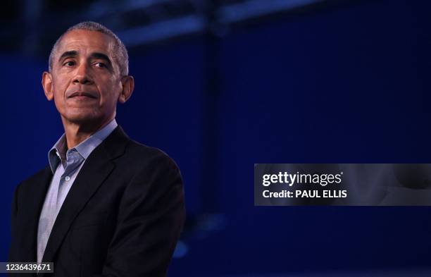 Former US President Barack Obama speaks during a session at the COP26 UN Climate Change Conference in Glasgow on November 8, 2021. - The COP26...