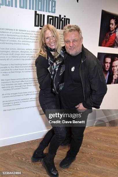 Tuuli Shipster and Rankin attend a private view of "Performance" by Rankin, a new exhibition celebrating the reopening of London theatre, at Fujifilm...