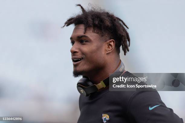 Jacksonville Jaguars outside linebacker Myles Jack during the game between the Buffalo Bills and the Jacksonville Jaguars on November 7, 2021 at TIAA...