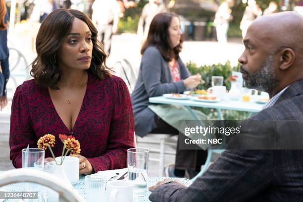 Harmony" Episode 407 -- Pictured: Frances Turner as Dr. Lyn Malvo, Andre Blake as Dr. Claude Baptiste --