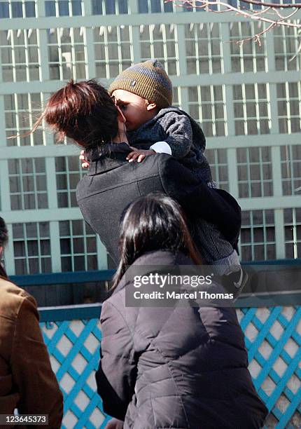 Actress Sandra Bullock and son Louis Bullock are seen on the streets of Manhattan on March 20, 2011 in New York City.