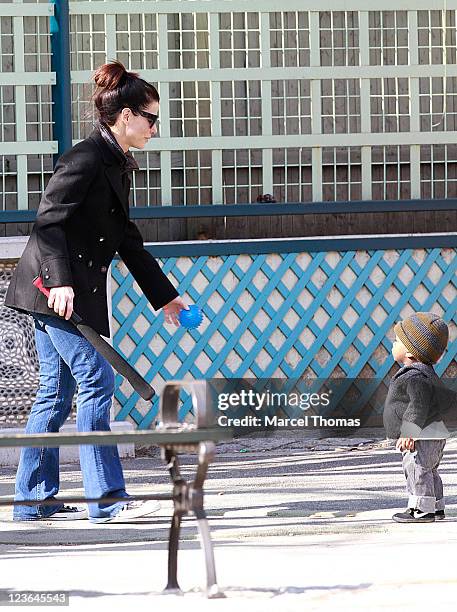 Actress Sandra Bullock and son Louis Bullock are seen on the streets of Manhattan on March 20, 2011 in New York City.