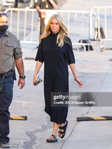 Gwyneth Paltrow is seen arriving at the 'Jimmy Kimmel Live' Show on November 08, 2021 in Los Angeles, California.