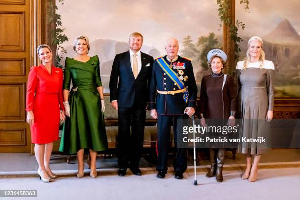 King Willem-Alexander and Queen Maxima of The Netherlands, King Harald, Queen Sonja, Crown Princess Mette-Marit and Princess Martha Louise pose for...