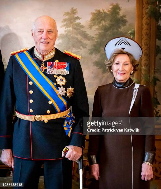 King Harald, and Queen Sonja of Norway pose for an official picture in the Royal Palace in Oslo, Norway, 9 November 2021. The Dutch King and Queen...