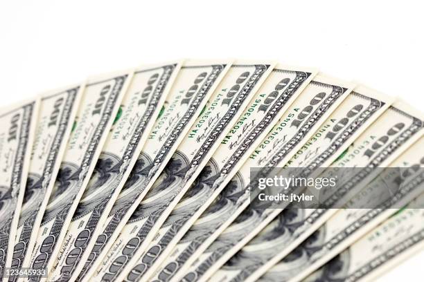 one hundred dollar bills - fan shape stock pictures, royalty-free photos & images