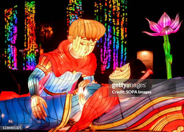 Princess and Prince animations at the garden of lights exhibition opened at Aleja Pokoju with the theme of a fairy tale called "Snow white" by the...