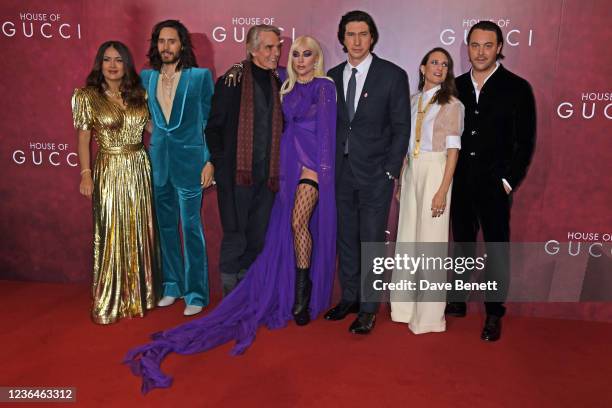 Salma Hayek, Jared Leto, Jeremy Irons, Lady Gaga, Adam Driver, Camille Cottin and Jack Huston attend the UK Premiere of "House Of Gucci" at Odeon...