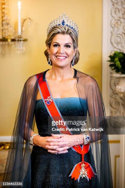 Queen Maxima of The Netherlands ahead the state banquet in the Royal Palace on the 9th November, 2021 in Oslo, Norway. The Dutch King and Queen are...