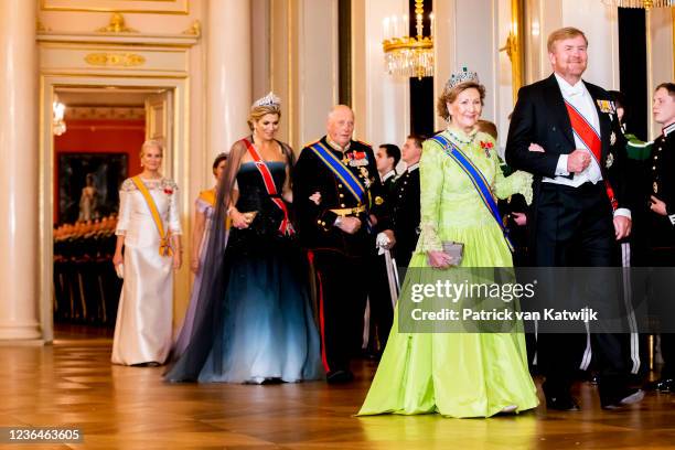 King Harald of Norway, Queen Sonja of Norway, Crown Princess Mette-Marit of Norway and Princess Martha Louise of Norway host an official state...